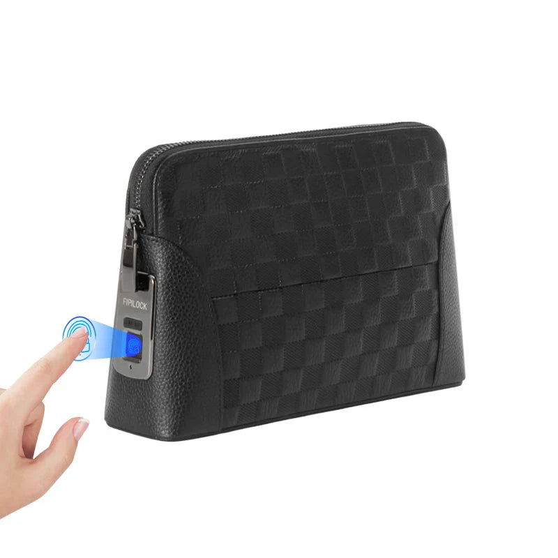 Leren Heren Handtas met Vingerafdrukslot – Anti-Diefstal Clutch & Portemonnee