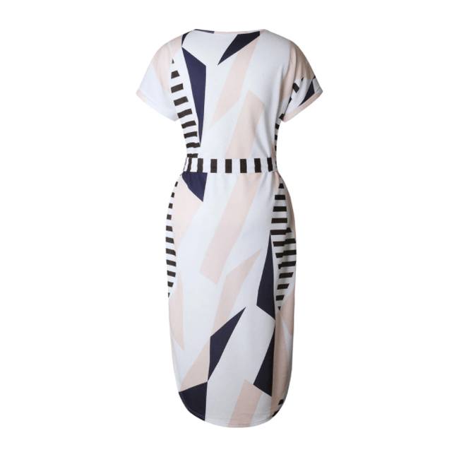 Trendy Asymmetrische Dames Midi-jurk met Print en Tailleband – Elira