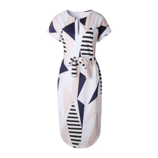 Trendy Asymmetrische Dames Midi-jurk met Print en Tailleband – Elira