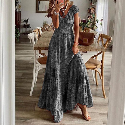 Luchtige dames maxidress met boho print & V-hals - Nayeli