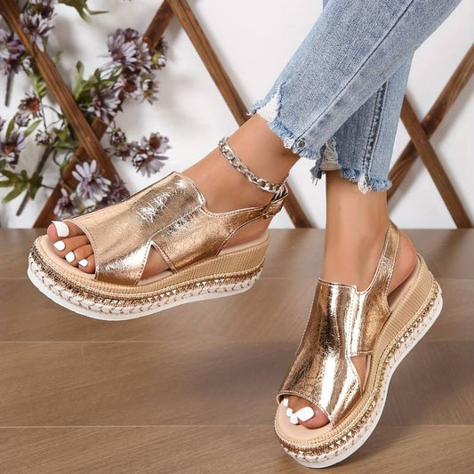 Stijlvolle dames orthopedische sandalen met sleehak en franjes – Tilda