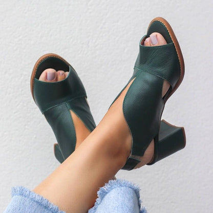 Dames leren sandalen met hak en comfortabel voetbed - Selina