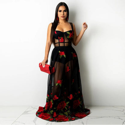 Maxi Jurk met Bloemenborduursel en Spaghettibandjes – Rosalie