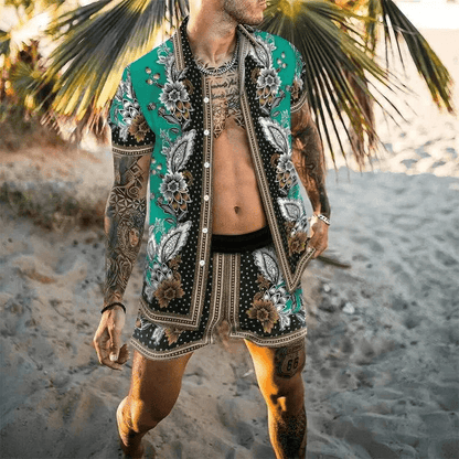 Tweedelige heren zomerset met patchworkprint – Malik