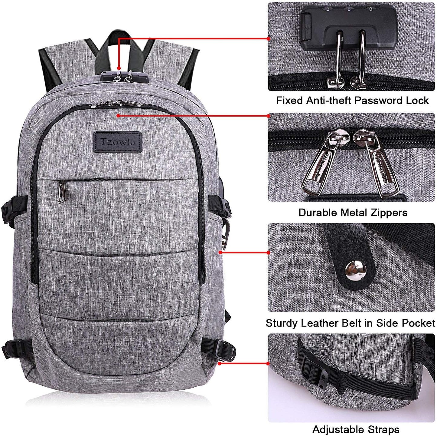 Extra Grote Anti-Diefstal Laptop- en Reisrugzak met USB-poort - 30–50L