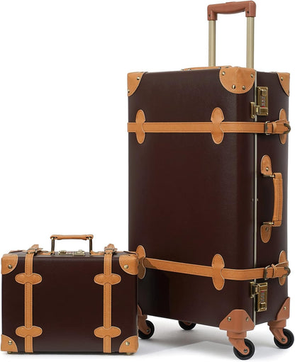 2-delige Vintage-geïnspireerde Koffer Set met Spinner Wielen en Beschermhoes