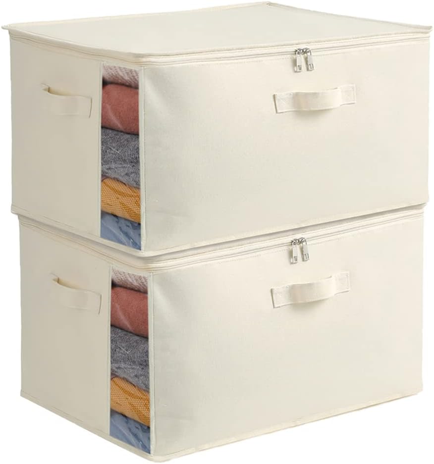 Canvas Kleding Opberg Organizer Set – Dubbele Rits Tas met Handgrepen & Kijkvenster