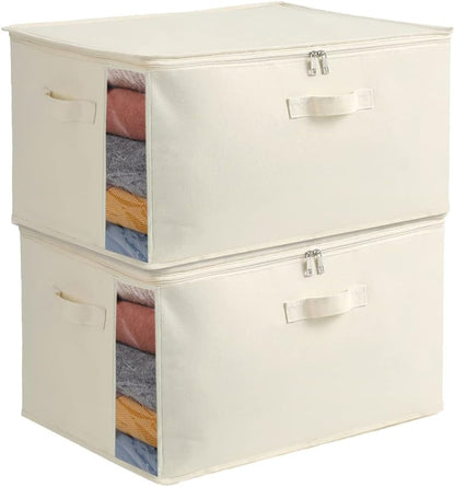 Canvas Kleding Opberg Organizer Set – Dubbele Rits Tas met Handgrepen & Kijkvenster