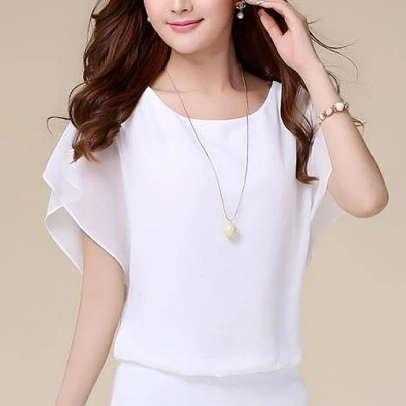 Dames Chiffon Blouse met Ruche Mouwen – Ariana