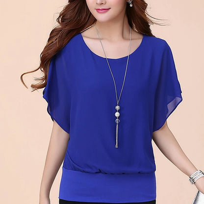 Dames Chiffon Blouse met Ruche Mouwen – Ariana