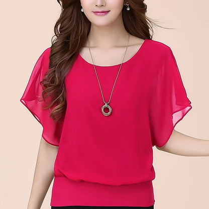 Dames Chiffon Blouse met Ruche Mouwen – Ariana