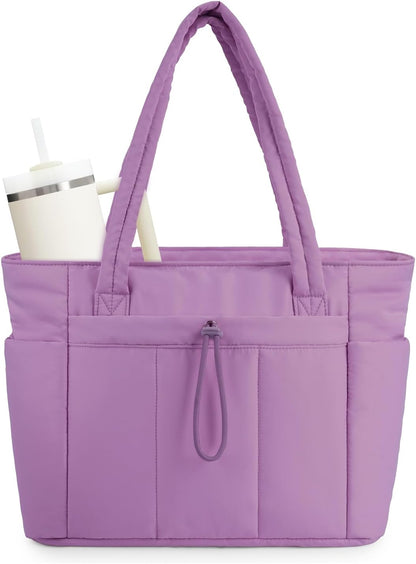 Gewatteerde Puffer Schoudertas met Bekerhouder & Laptop Sleeve voor Reizen en Werk