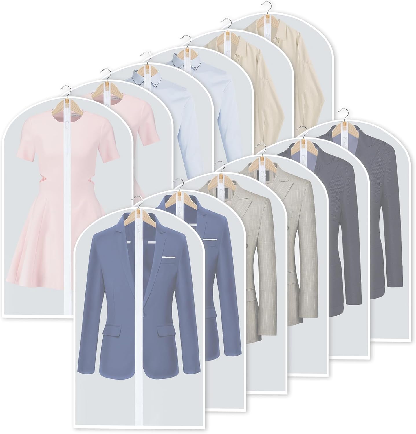 PEVA Kledinghoes Set – 12-Pack Hangende Kledinghoezen in 3 Maten (1 Kopen, Krijg 1 GRATIS)