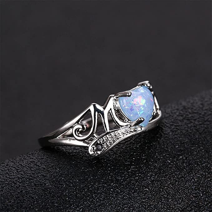 Mam Gegraveerd Hart Opaal Ring