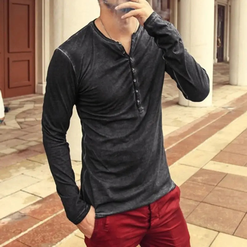 Heren Casual Henley Shirt Lange Mouwen