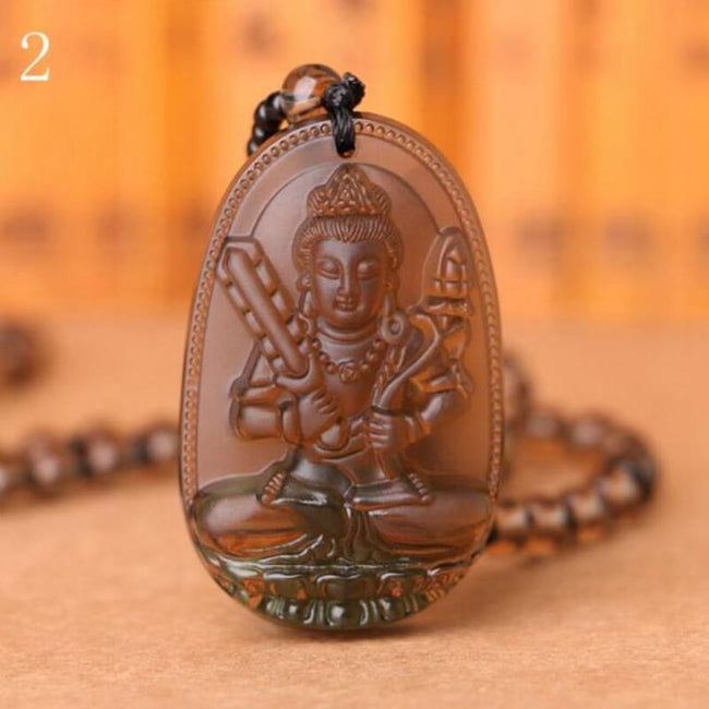 Natuurlijke Obsidiaan Boeddha Amulet Ketting