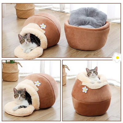 Cozy Cave | Opvouwbaar Zacht Pluche Kattenbed