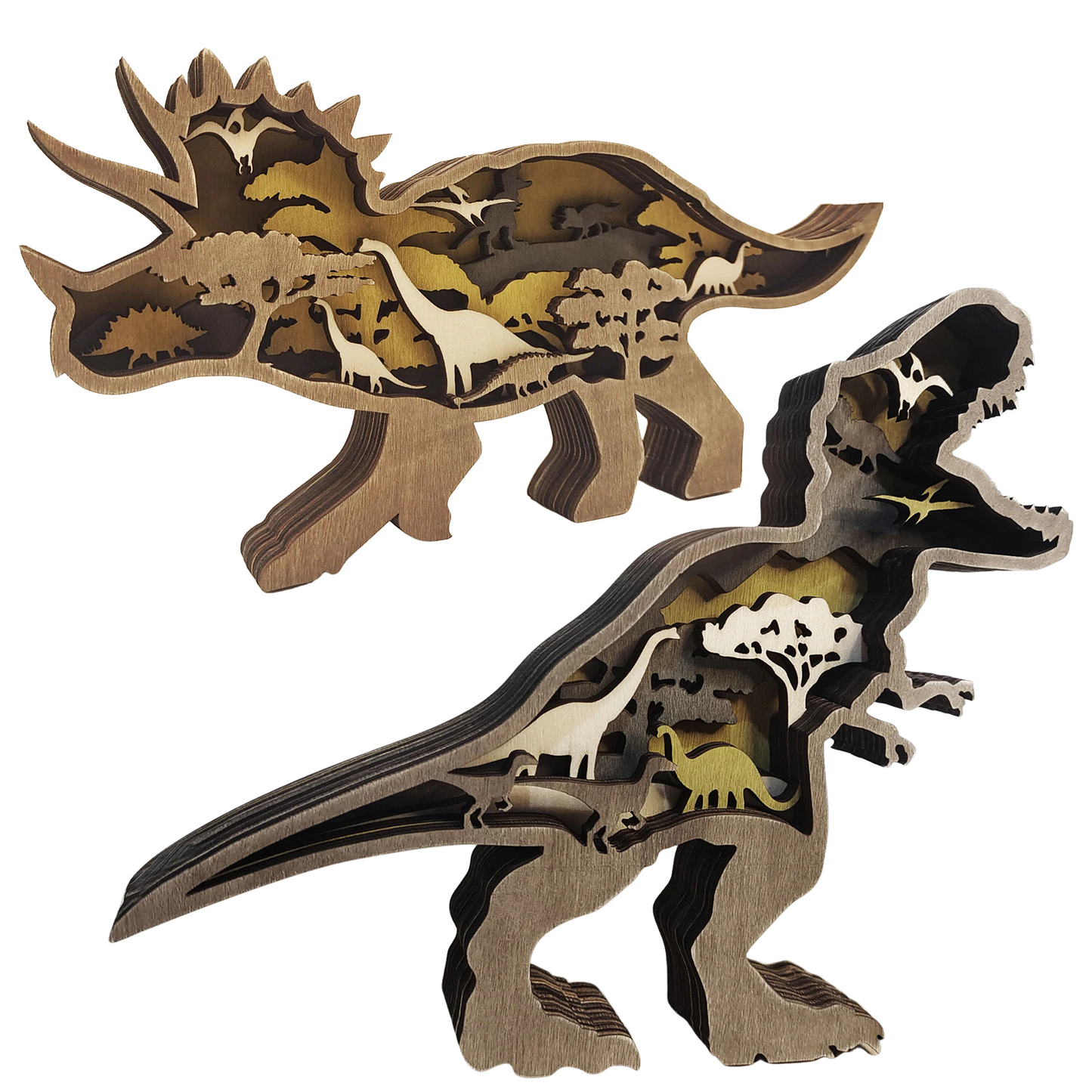3D Houtgesneden Dinosaurus Ornamenten