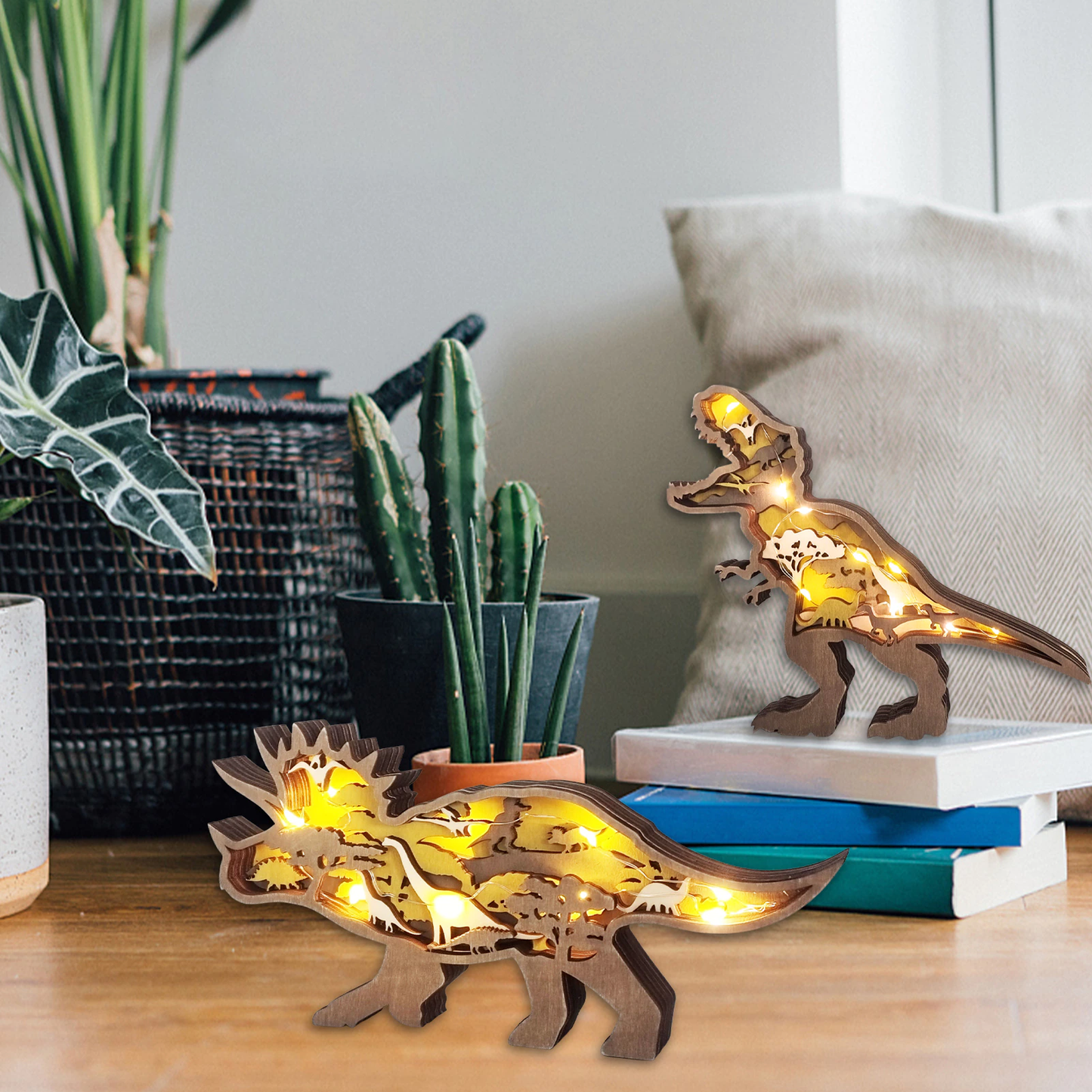 3D Houtgesneden Dinosaurus Ornamenten