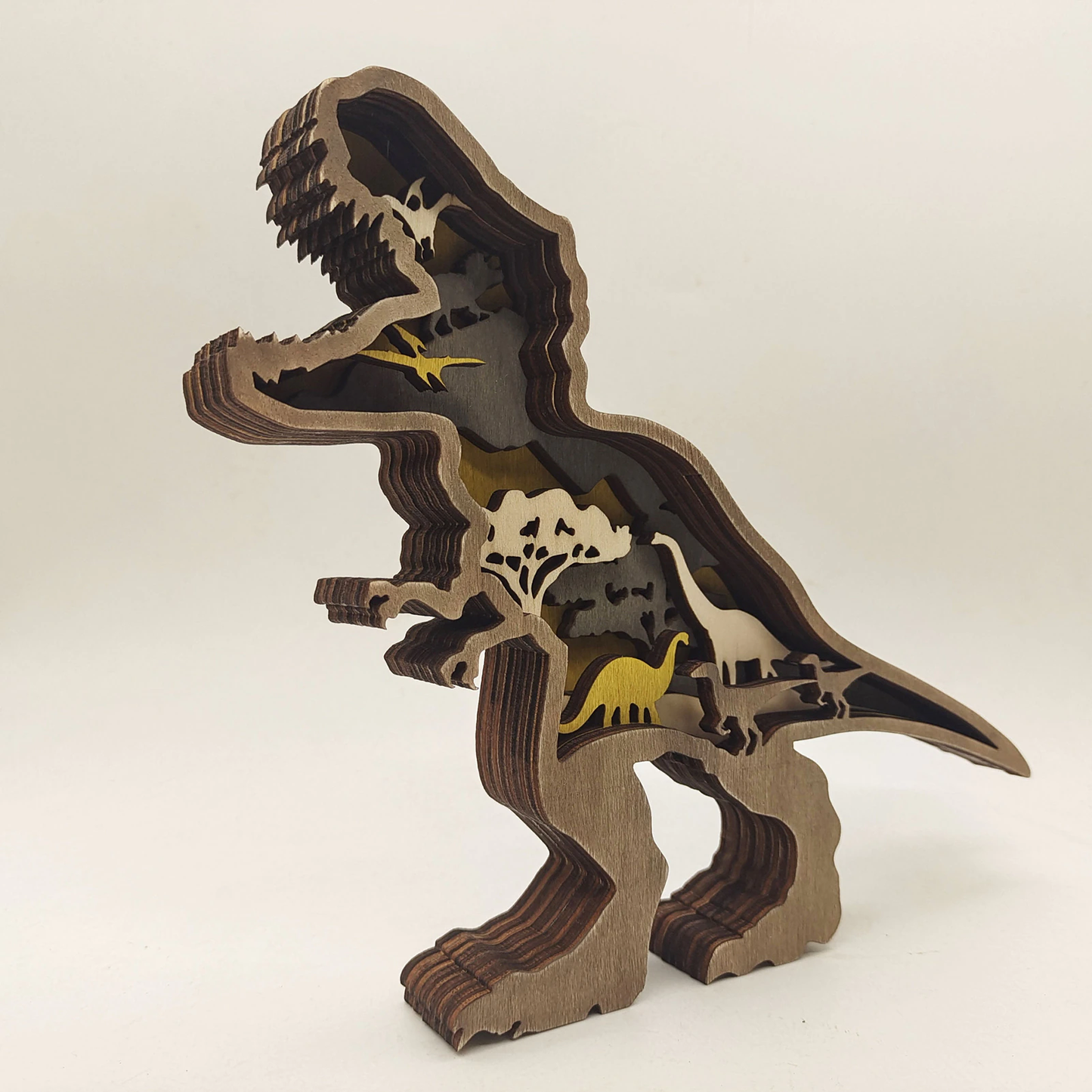 3D Houtgesneden Dinosaurus Ornamenten
