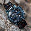 Blauw Houten Chronograafhorloge